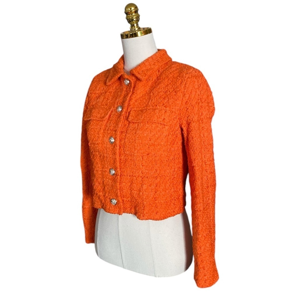 RACHEL ZOE Solid Boucle Orange Cropped Tweed Jacket Women’s Size XS Corpcore - Picture 3 of 8